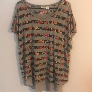 Flower stripe blouse/shirt with gray